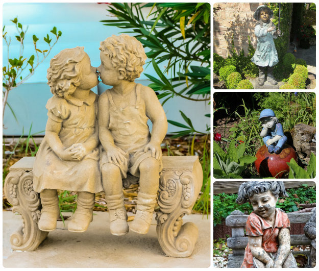 Garden statues of children